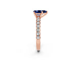Rose gold Pear Cut Blue Sapphire Solitaire Pavé Engagement Ring with Round Band and Prong Setting_80