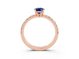Rose gold Pear Cut Blue Sapphire Solitaire Pavé Engagement Ring with Round Band and Prong Setting_81