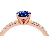 Rose gold Pear Cut Blue Sapphire Solitaire Pavé Engagement Ring with Round Band and Prong Setting_82