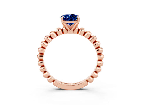 Rose gold Pear Cut Blue Sapphire Solitaire Ring with Beaded Band and Prong Setting_3