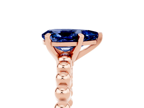 Rose gold Pear Cut Blue Sapphire Solitaire Ring with Beaded Band and Prong Setting_5