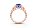 Rose gold Pear Cut Blue Sapphire Solitaire Ring with Filigree Band and Four-Prong Setting_27