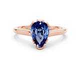 Rose gold Pear Cut Blue Sapphire Solitaire Ring with Flower Prong Setting and Classic Band_12