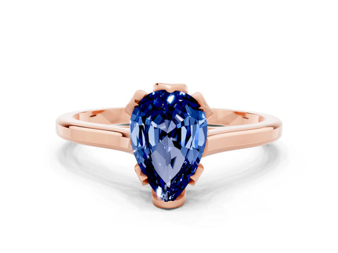 Rose gold Pear Cut Blue Sapphire Solitaire Ring with Flower Prong Setting and Classic Band_12