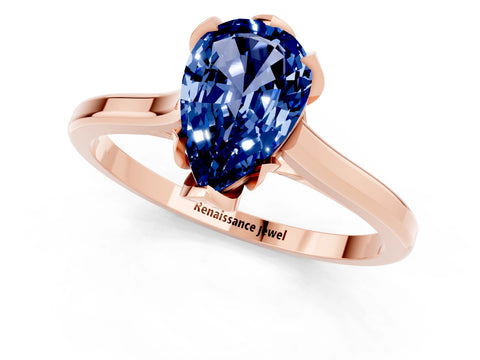 Rose gold Pear Cut Blue Sapphire Solitaire Ring with Flower Prong Setting and Classic Band_13