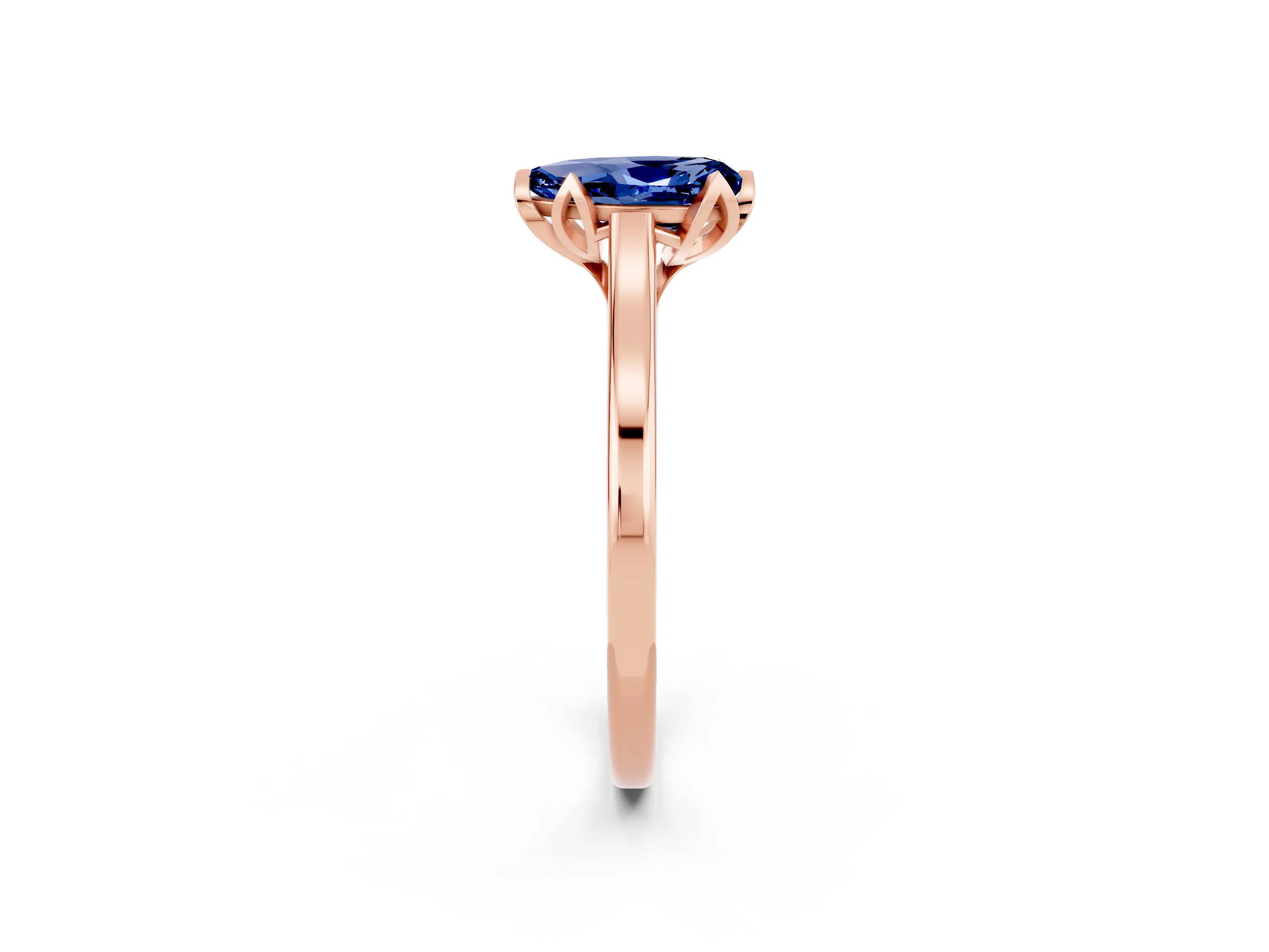 Rose gold Pear Cut Blue Sapphire Solitaire Ring with Flower Prong Setting and Classic Band_14