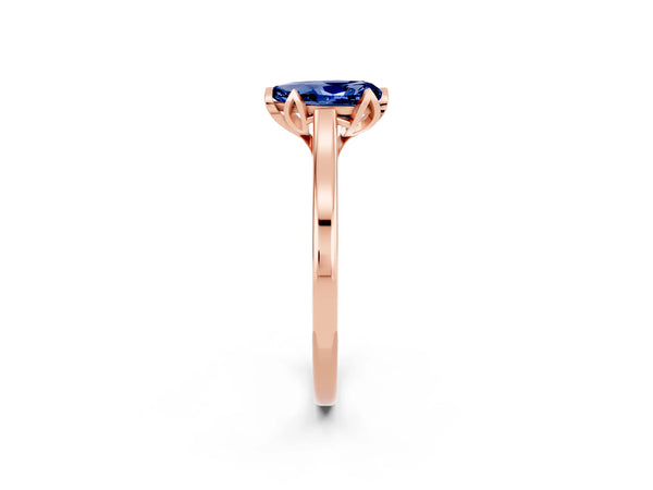 Rose gold Pear Cut Blue Sapphire Solitaire Ring with Flower Prong Setting and Classic Band