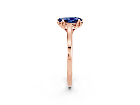 Rose gold Pear Cut Blue Sapphire Solitaire Ring with Flower Prong Setting and Classic Band_14