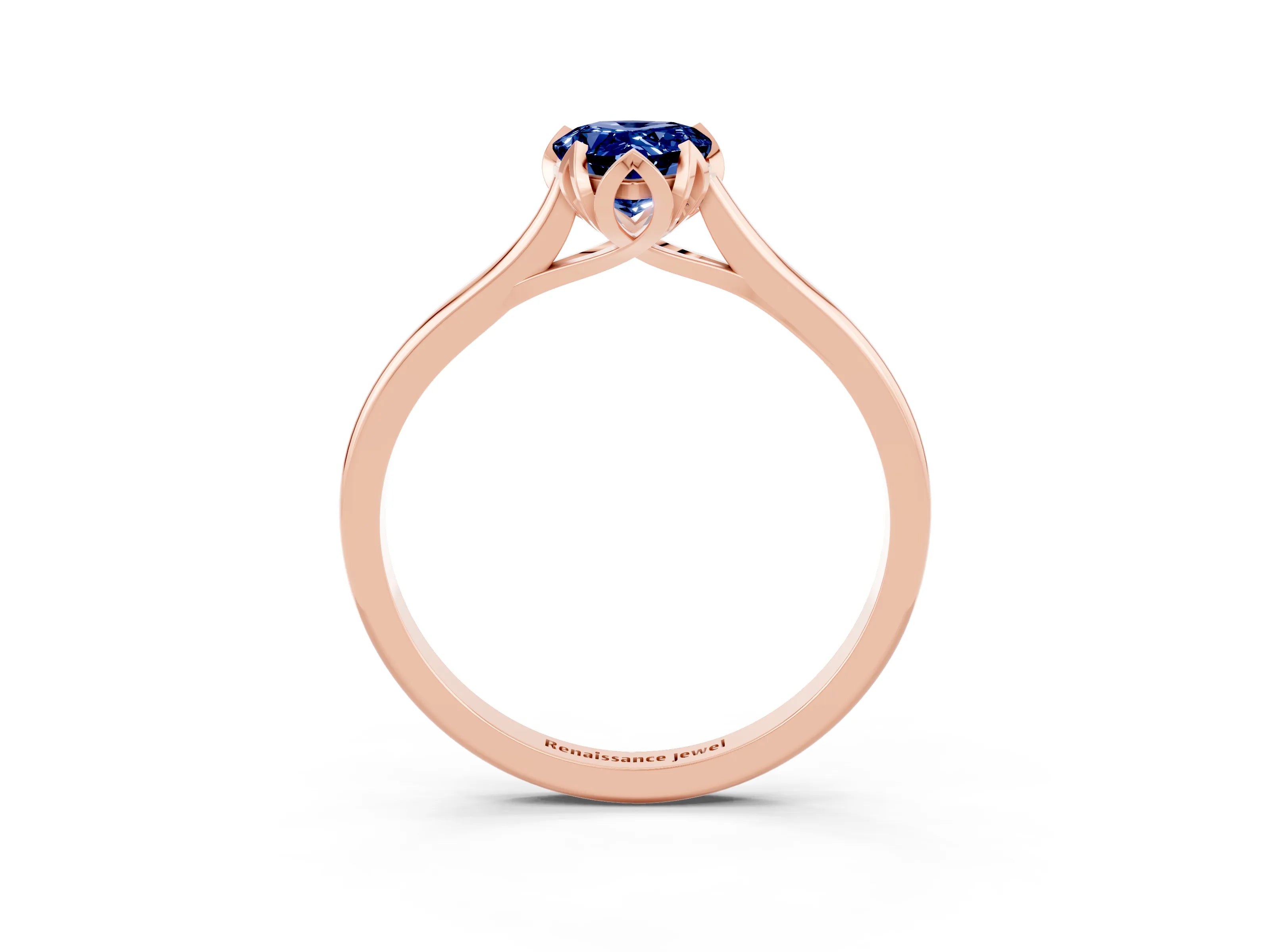 Rose gold Pear Cut Blue Sapphire Solitaire Ring with Flower Prong Setting and Classic Band_15