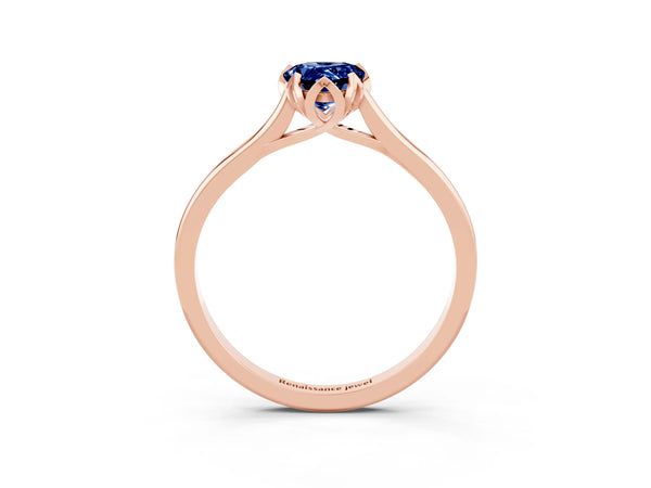 Rose gold Pear Cut Blue Sapphire Solitaire Ring with Flower Prong Setting and Classic Band