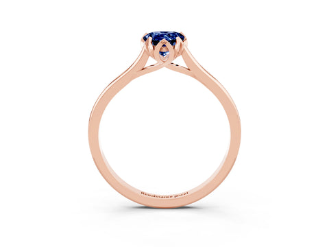Rose gold Pear Cut Blue Sapphire Solitaire Ring with Flower Prong Setting and Classic Band_15