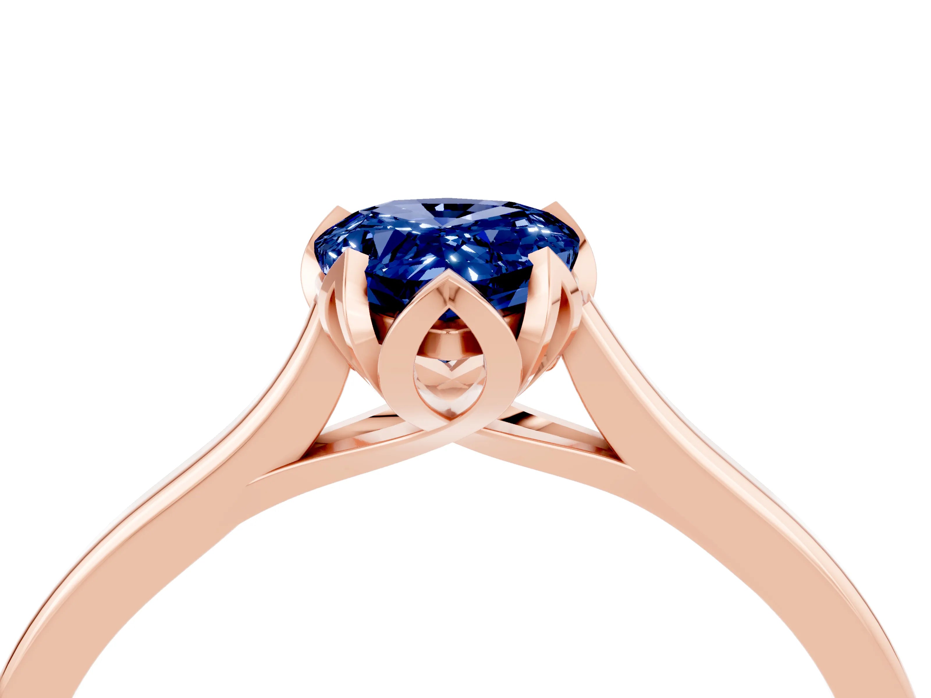 Rose gold Pear Cut Blue Sapphire Solitaire Ring with Flower Prong Setting and Classic Band_16