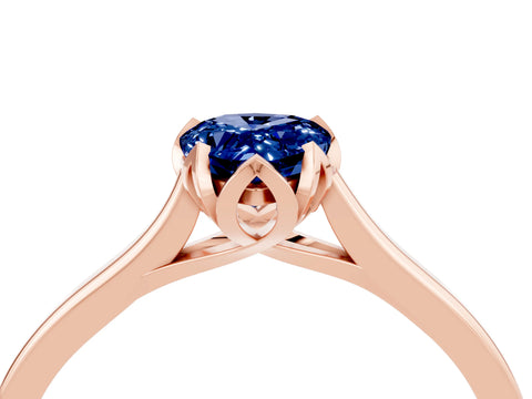 Rose gold Pear Cut Blue Sapphire Solitaire Ring with Flower Prong Setting and Classic Band_16