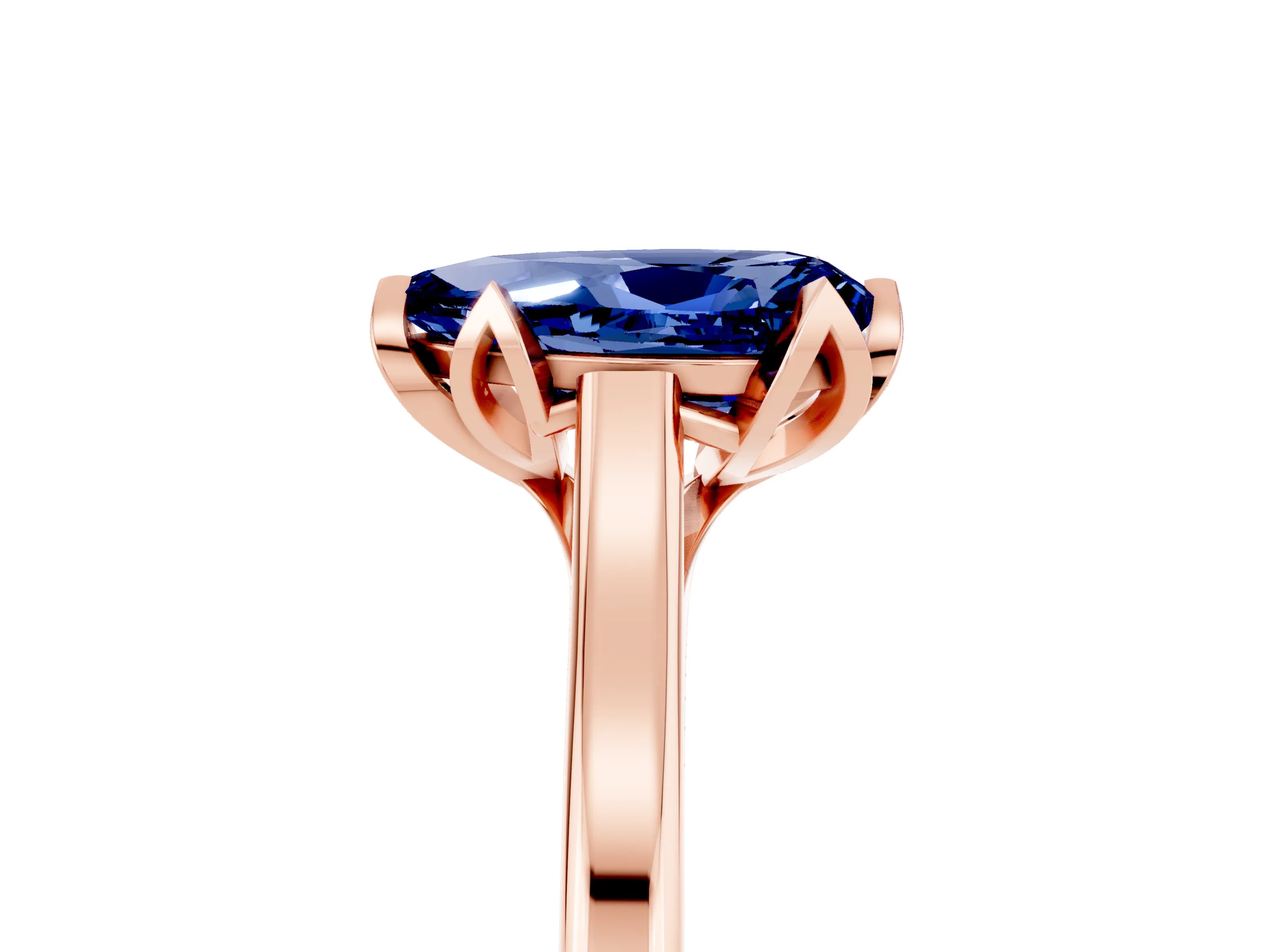 Rose gold Pear Cut Blue Sapphire Solitaire Ring with Flower Prong Setting and Classic Band_17