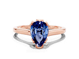 Rose gold Pear Cut Blue Sapphire Solitaire Ring with Flower Prong Setting and Classic Band_36