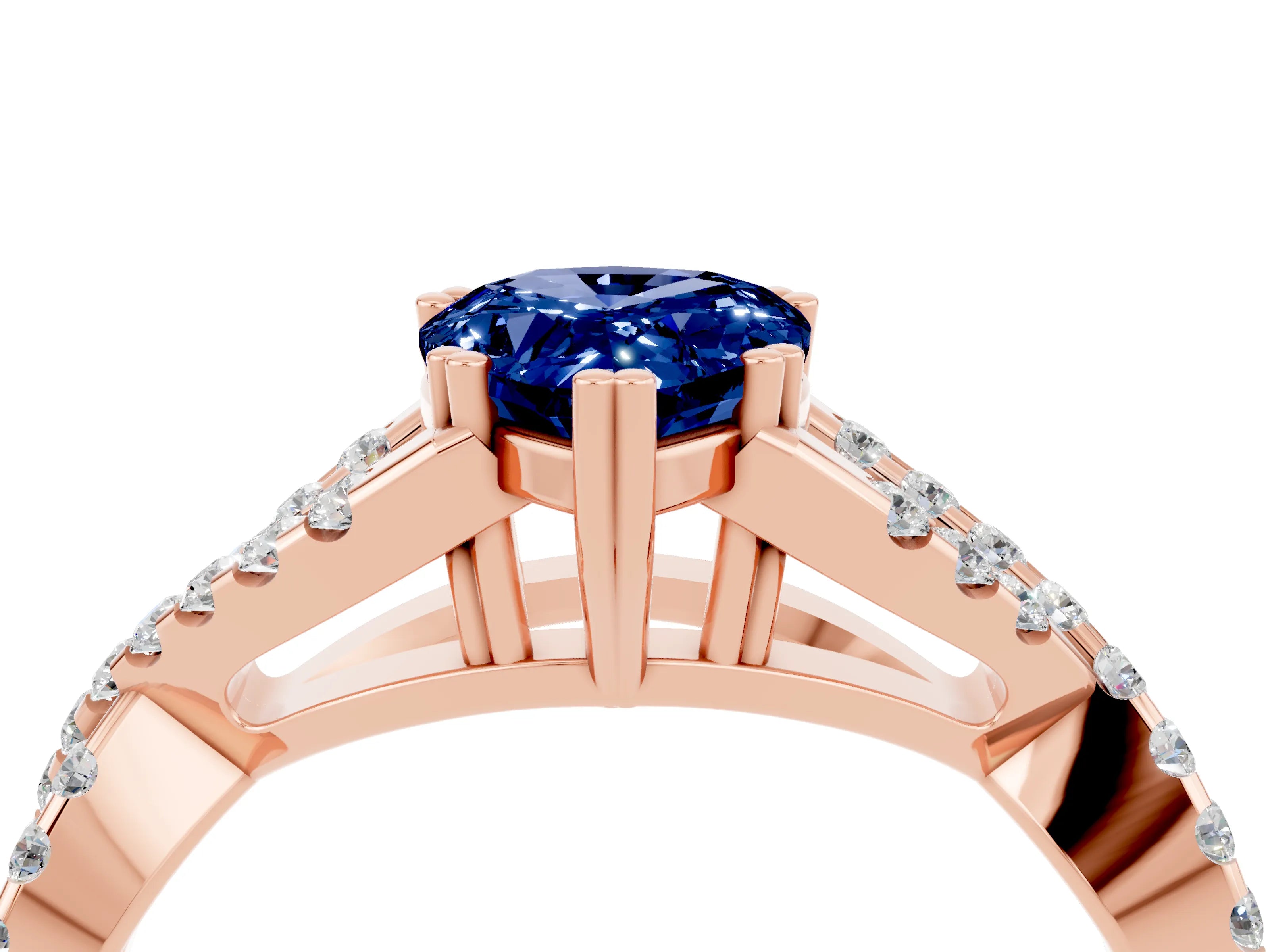 Rose gold Pear Cut Blue Sapphire Solitaire Ring with Four-Prong Setting and Twisted Pavé Band_4