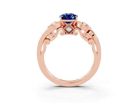 Rose gold Pear Cut Blue Sapphire Solitaire Ring with Milgrain Pavé Band and Four-Prong Setting_27