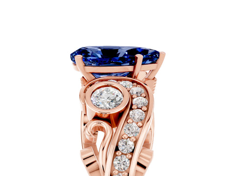 Rose gold Pear Cut Blue Sapphire Solitaire Ring with Milgrain Pavé Band and Four-Prong Setting_29
