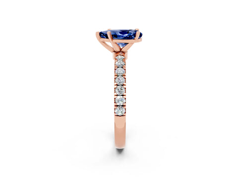 Rose gold Pear Cut Blue Sapphire Solitaire Ring with Pavé Accents and Four-Prong Setting_2