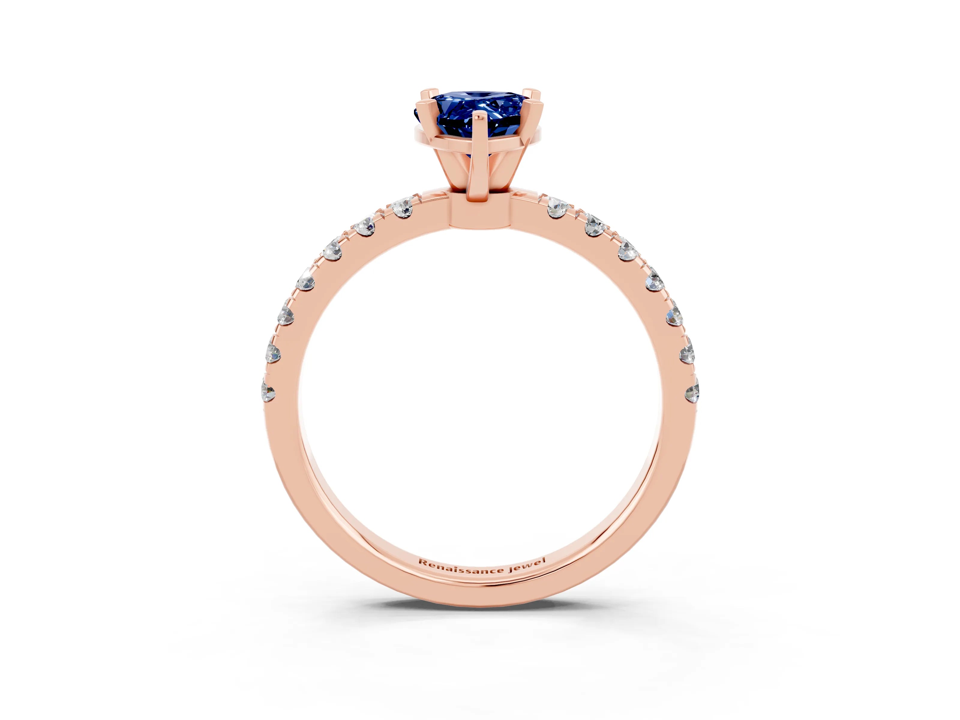 Rose gold Pear Cut Blue Sapphire Solitaire Ring with Pavé Accents and Four-Prong Setting_3