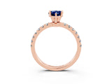Rose gold Pear Cut Blue Sapphire Solitaire Ring with Pavé Accents and Four-Prong Setting_3