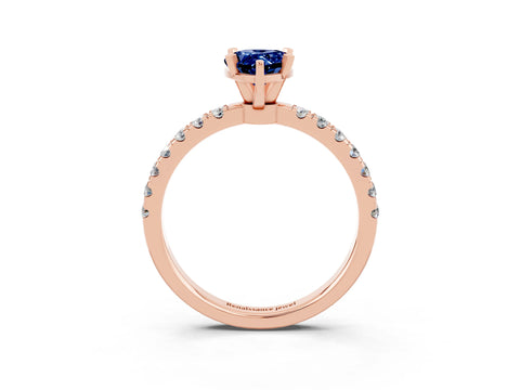 Rose gold Pear Cut Blue Sapphire Solitaire Ring with Pavé Accents and Four-Prong Setting_3