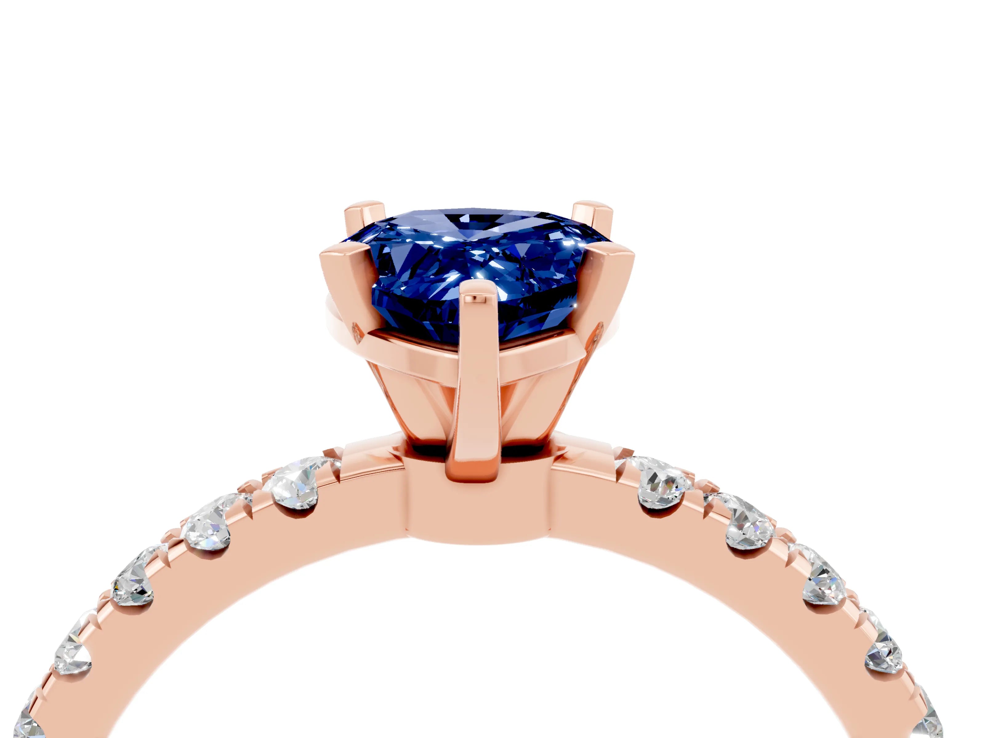 Rose gold Pear Cut Blue Sapphire Solitaire Ring with Pavé Accents and Four-Prong Setting_4