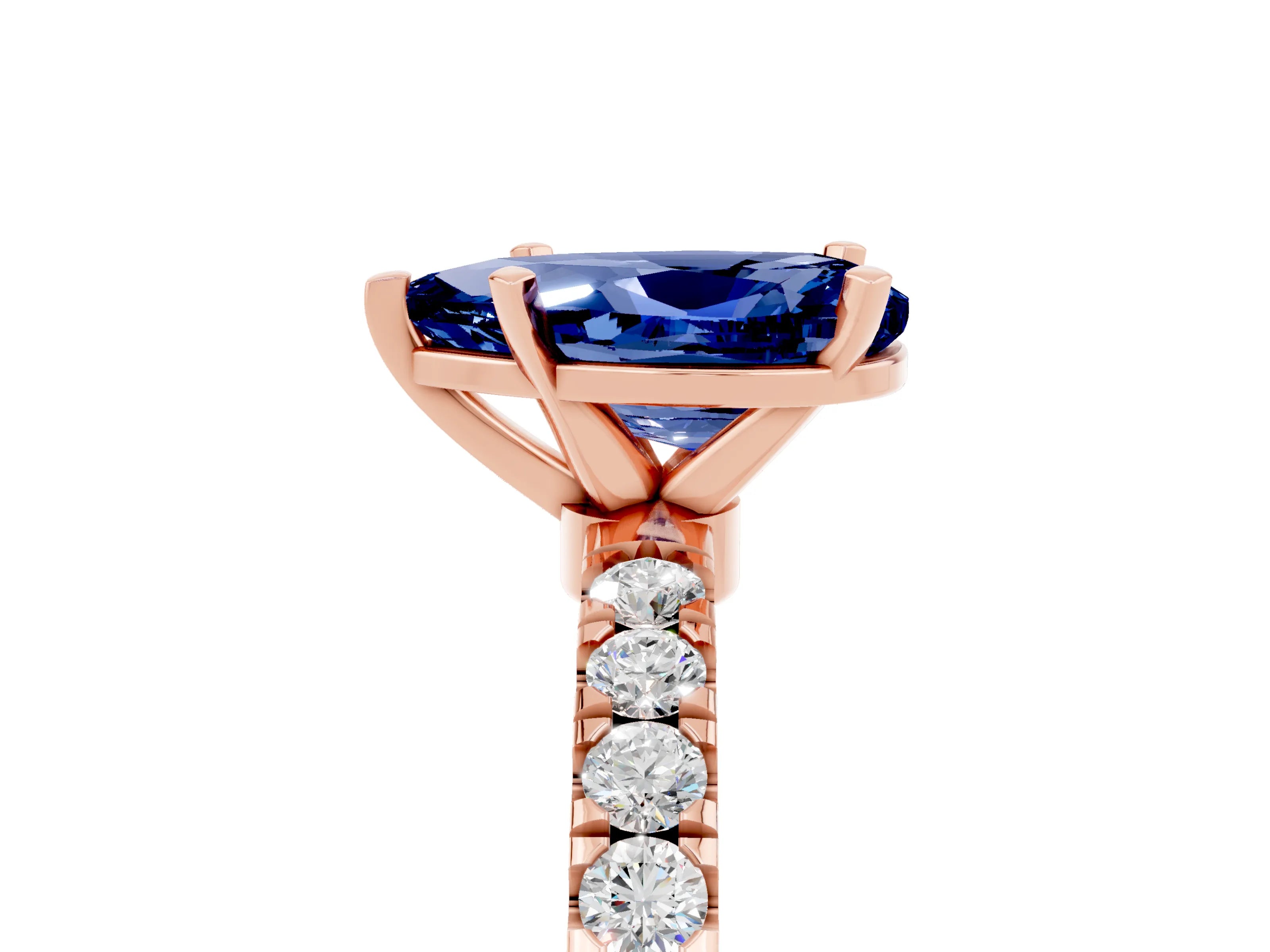 Rose gold Pear Cut Blue Sapphire Solitaire Ring with Pavé Accents and Four-Prong Setting_5