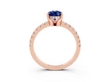Rose gold Pear Cut Blue Sapphire Solitaire Ring with Pavé Band and Four-Prong Setting_27