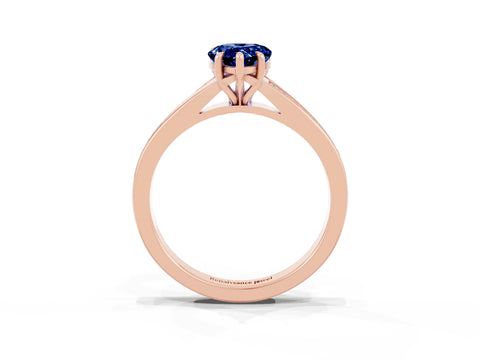 Rose gold Pear Cut Blue Sapphire Solitaire Ring with Pavé Band and Prong Setting_15