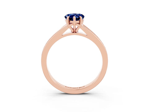 Rose gold Pear Cut Blue Sapphire Solitaire Ring with Pavé Band and Prong Setting_3