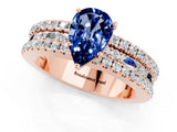 Rose gold Pear Cut Blue Sapphire Solitaire Ring with Pavé and Channel Set Band_1