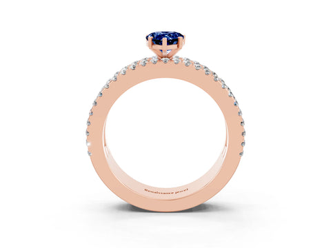 Rose gold Pear Cut Blue Sapphire Solitaire Ring with Pavé and Channel Set Band_3