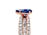 Rose gold Pear Cut Blue Sapphire Solitaire Ring with Pavé and Channel Set Band_5