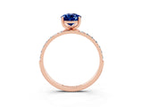Rose gold Pear Cut Blue Sapphire Solitaire Ring with Pave Band and Four Prong Setting_27
