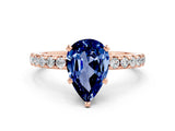 Rose gold Pear Cut Blue Sapphire Solitaire Ring with Round  Pavé Band and Four-Prong Setting_56