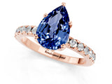 Rose gold Pear Cut Blue Sapphire Solitaire Ring with Round  Pavé Band and Four-Prong Setting_57