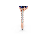 Rose gold Pear Cut Blue Sapphire Solitaire Ring with Round  Pavé Band and Four-Prong Setting_58