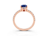 Rose gold Pear Cut Blue Sapphire Solitaire Ring with Round  Pavé Band and Four-Prong Setting_59