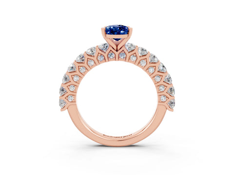 Rose gold Pear Cut Blue Sapphire Solitaire Ring with Shared Prong Pavé Band and Four-Prong Setting_3