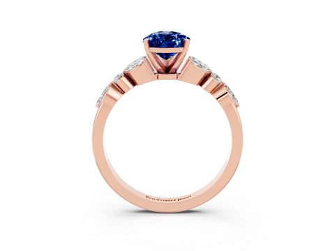 Rose gold Pear Cut Blue Sapphire Solitaire Ring with Side Stones and Four-Prong Setting_15