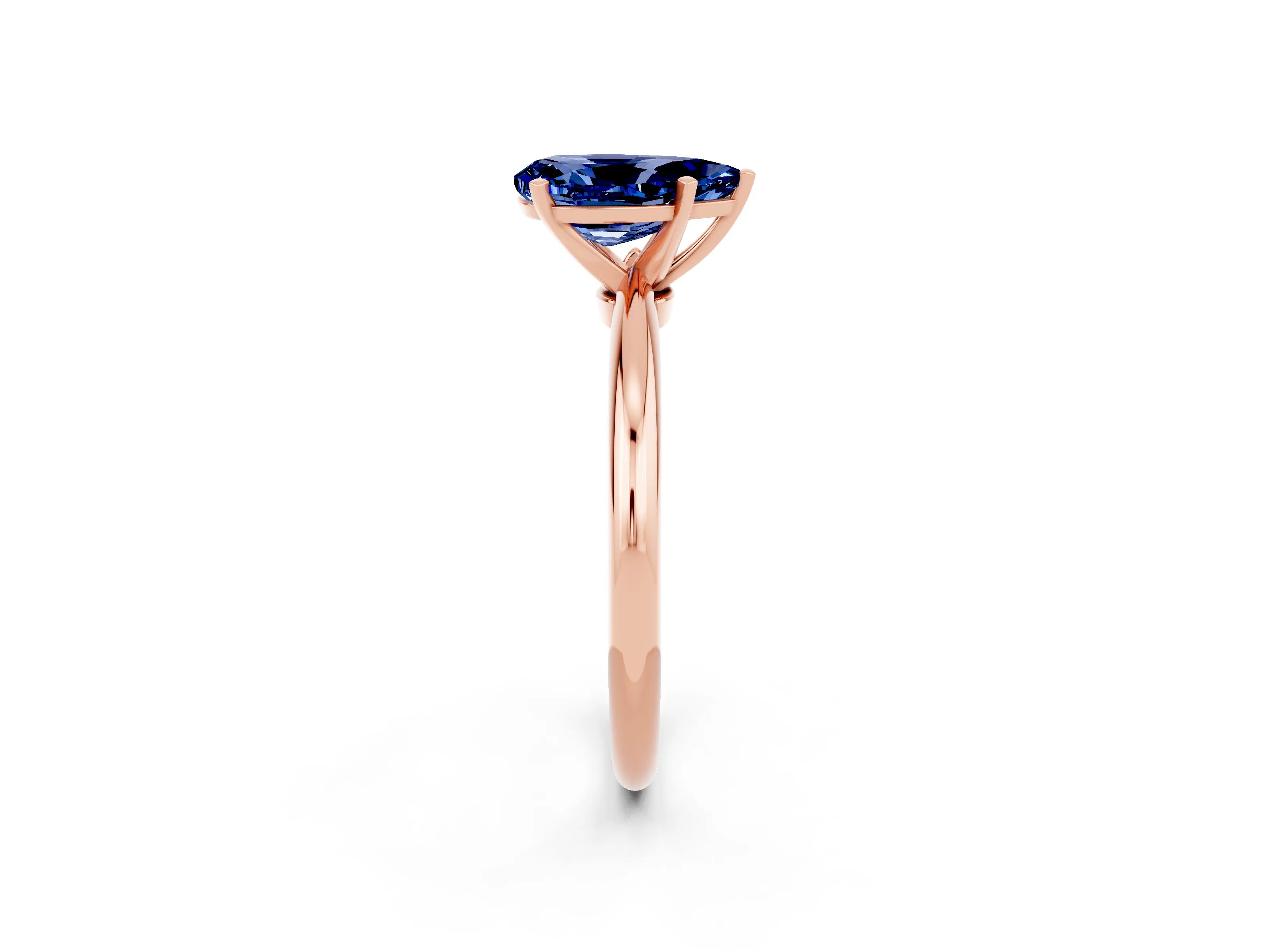 Rose gold Pear Cut Blue Sapphire Solitaire Ring with Six-Prong Setting and Classic Band_2