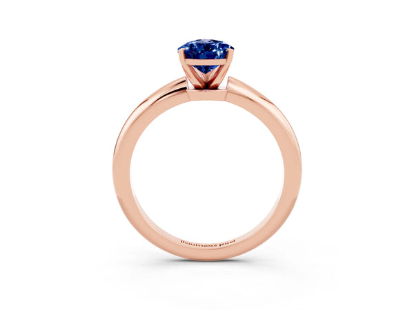 Rose gold Pear Cut Blue Sapphire Solitaire Ring with Six-Prong Setting and Classic Band