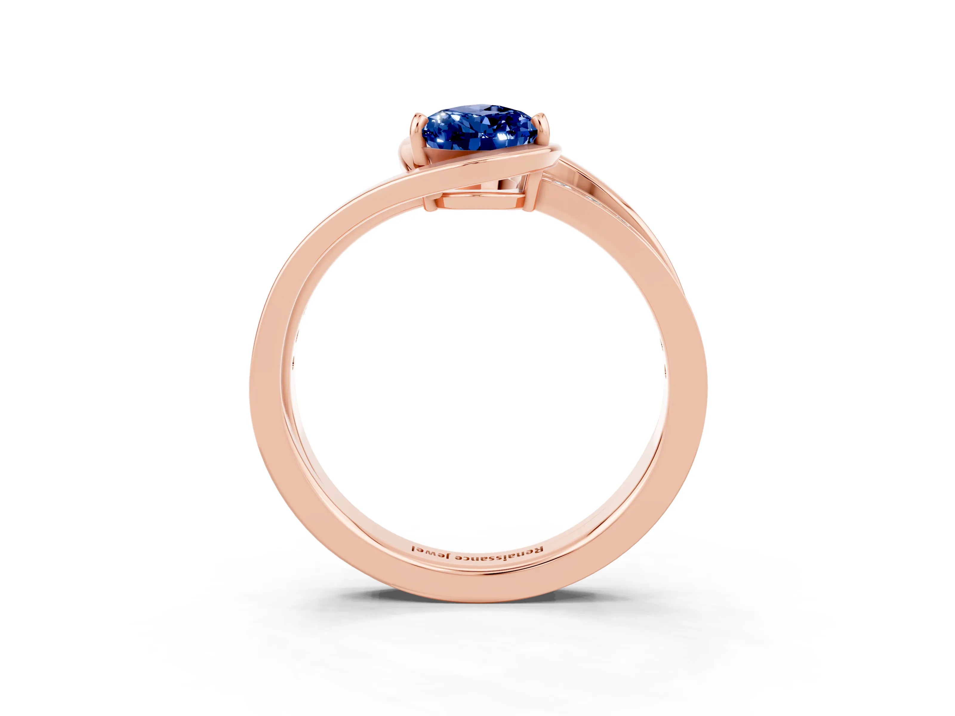 Rose gold Pear Cut Blue Sapphire Solitaire Ring with Split Shank and Prong Setting_3