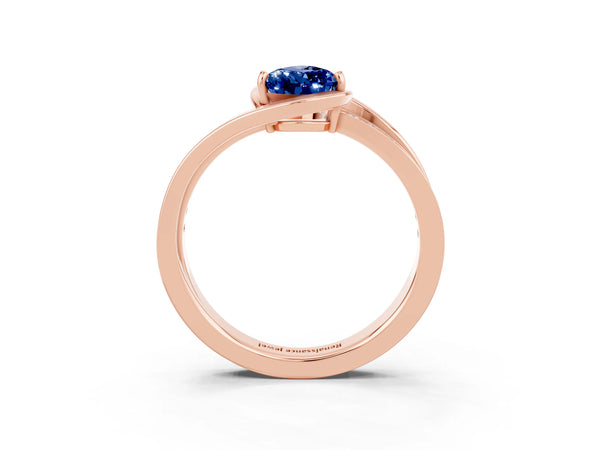 Rose gold Pear Cut Blue Sapphire Solitaire Ring with Split Shank and Prong Setting