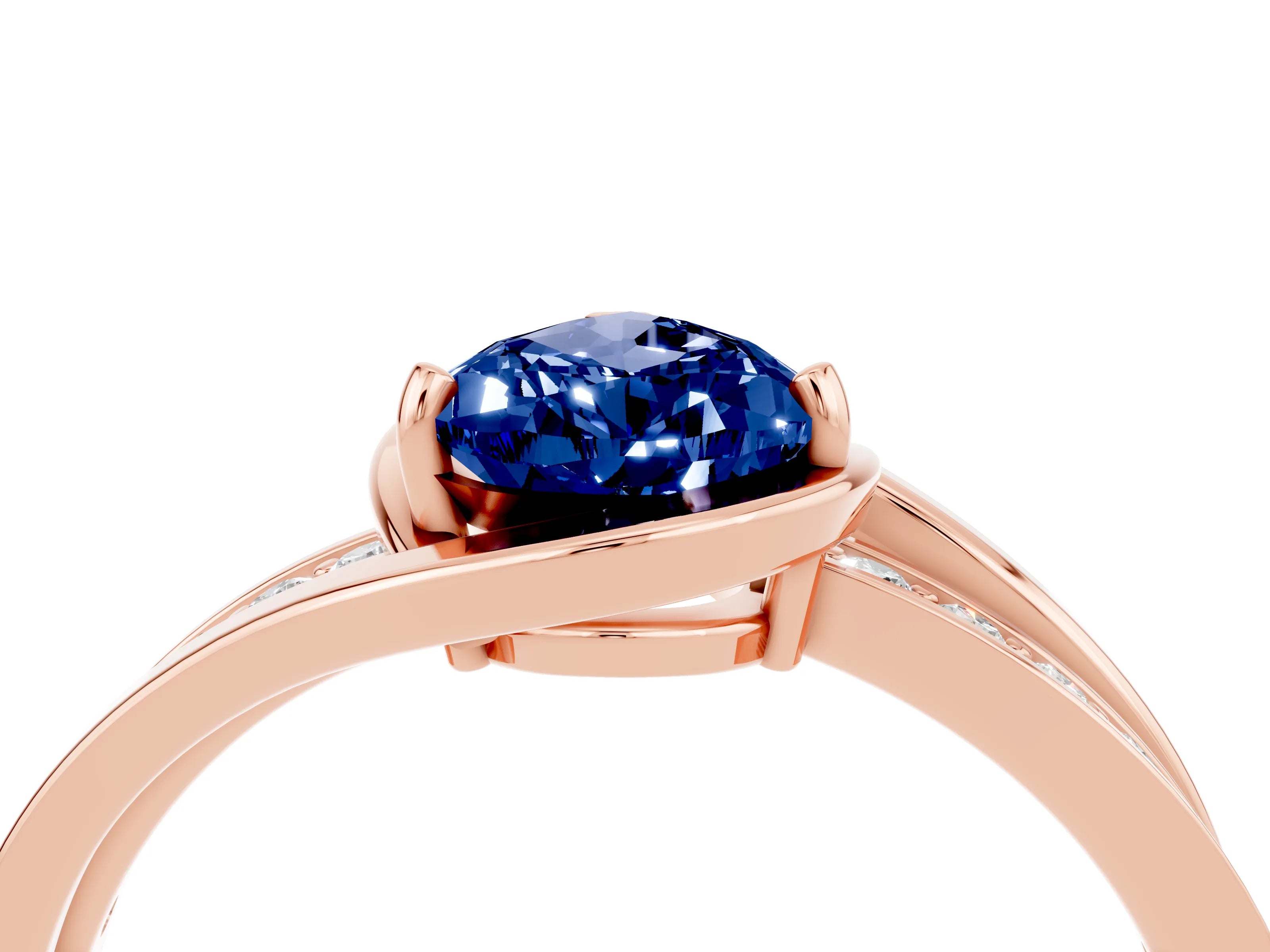 Rose gold Pear Cut Blue Sapphire Solitaire Ring with Split Shank and Prong Setting_4