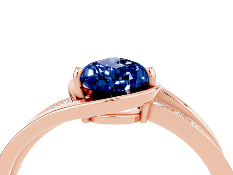 Rose gold Pear Cut Blue Sapphire Solitaire Ring with Split Shank and Prong Setting_4