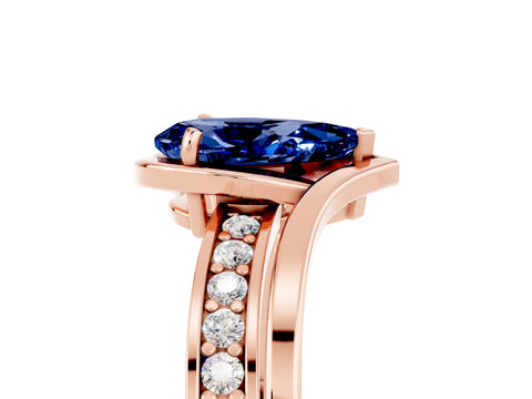 Rose gold Pear Cut Blue Sapphire Solitaire Ring with Split Shank and Prong Setting_5