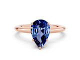 Rose gold Pear Cut Blue Sapphire Solitaire Ring with Thin Band and Four-Prong Setting_12