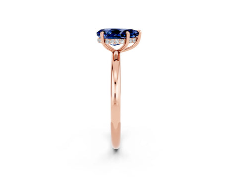 Rose gold Pear Cut Blue Sapphire Solitaire Ring with Thin Band and Four-Prong Setting_14